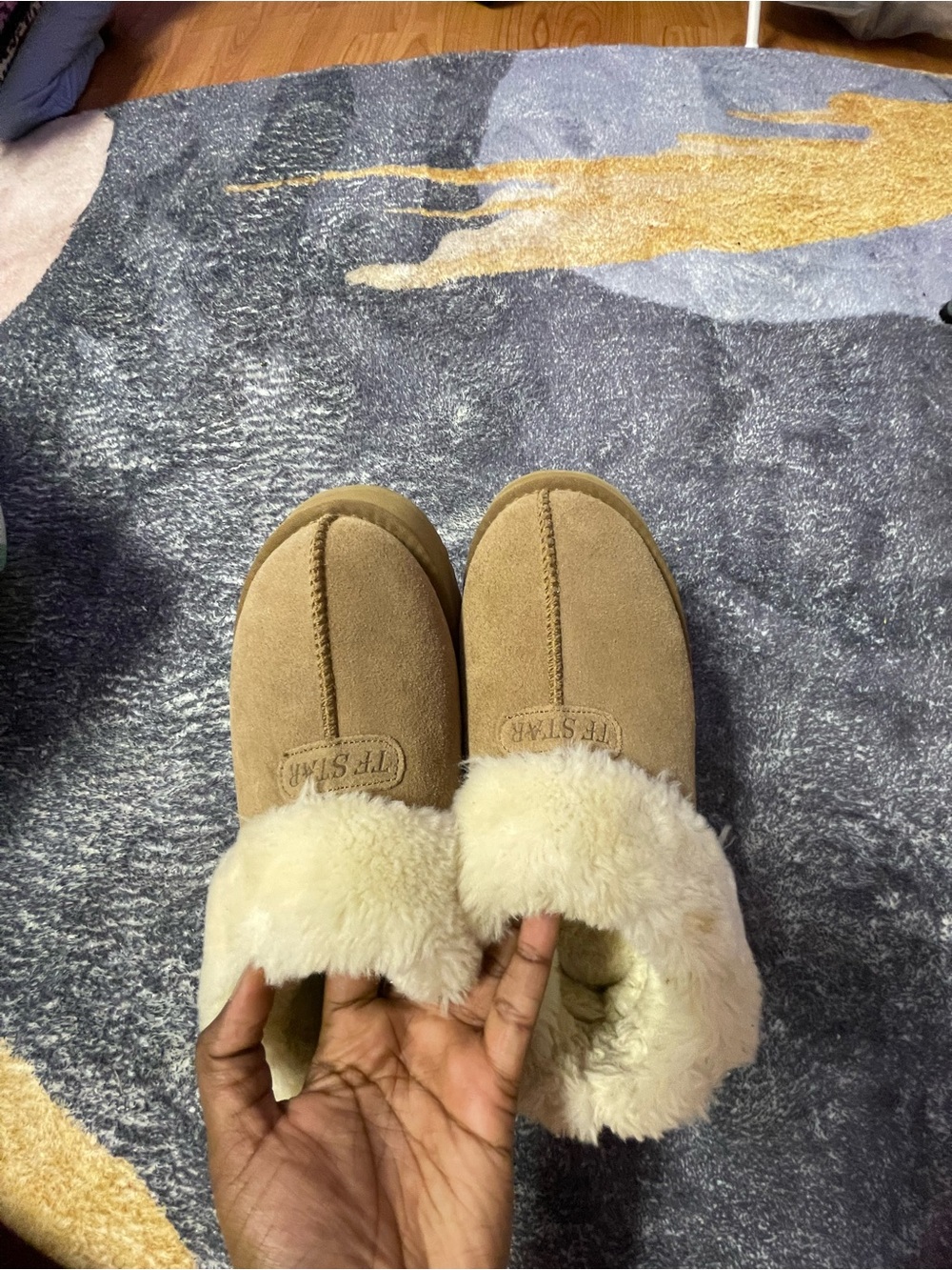 Cozy Shearling-Lined Slip-On Slippers - Tan